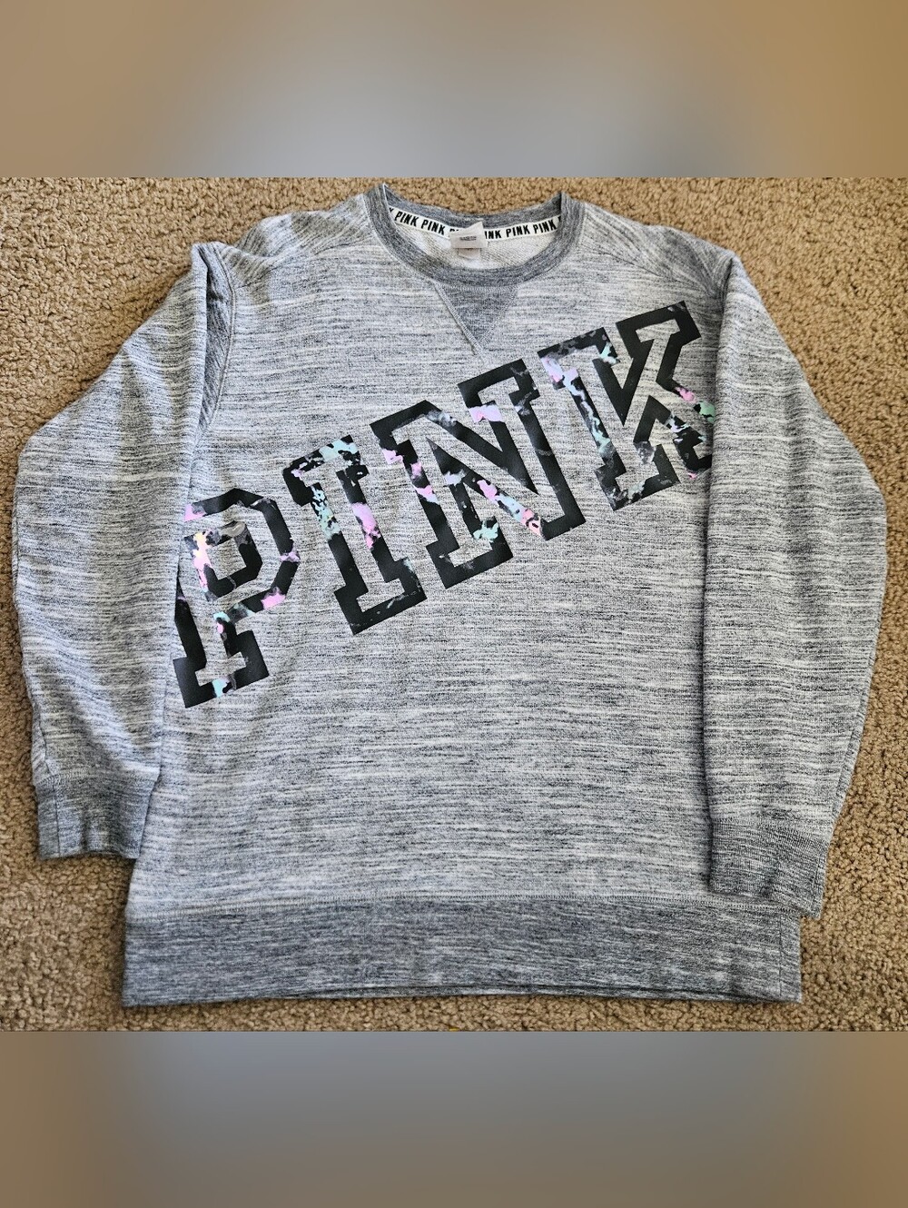 PINK Victoria's Secret Oversized Watercolor Spellout Pullover Sweatshirt Vintage